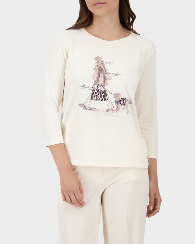 Лонгслив из тонкого футера с милым принтом и стразами