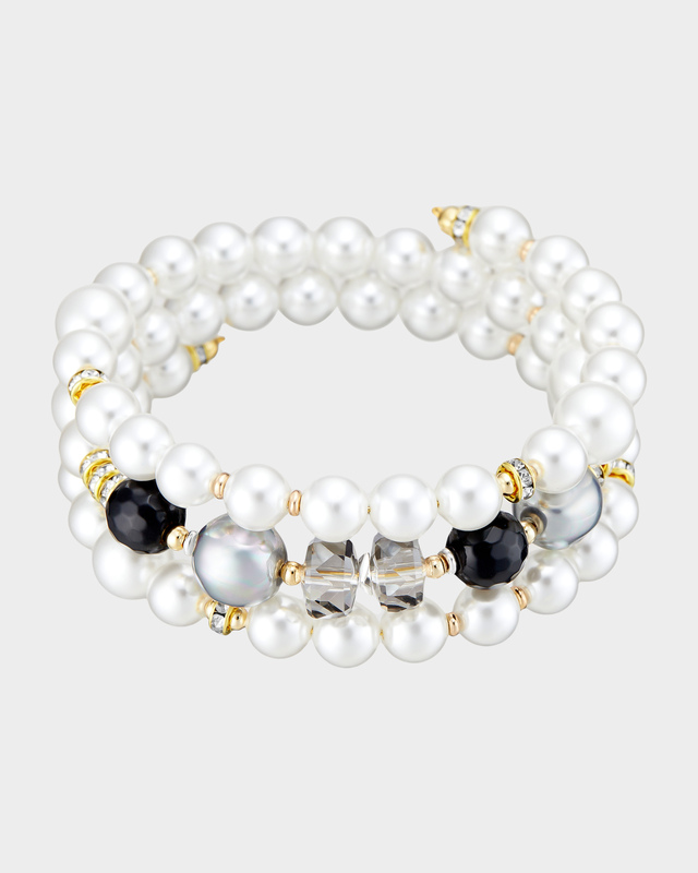 Браслет из хрусталя, оникса, гематита и жемчуга Майорка