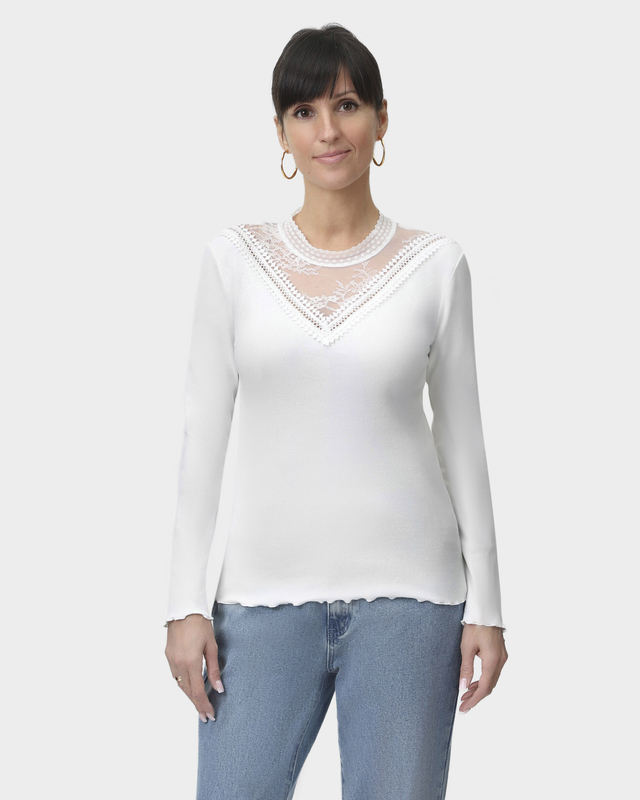 Лонгслив из рифленого трикотажа с кружевом с цветочным мотивом La ...