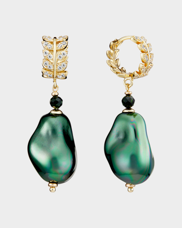 Серьги с барочным жемчугом Майорка и цирконами с английским замком