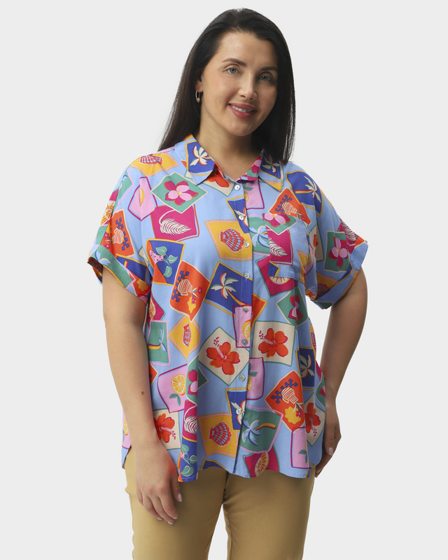 Блузка из льна и вискозы с ярким принтом