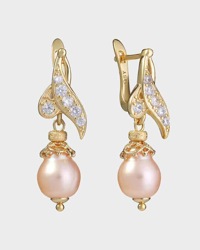 Серьги с натуральным барочным жемчугом и цирконами