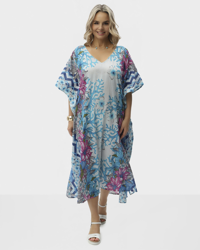 Хлопковая туника с ярким цветочным принтом 3890₽