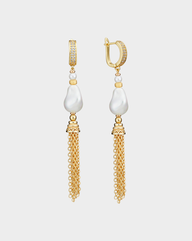 Серьги с жемчугом Майорка и цирконами с английским замком