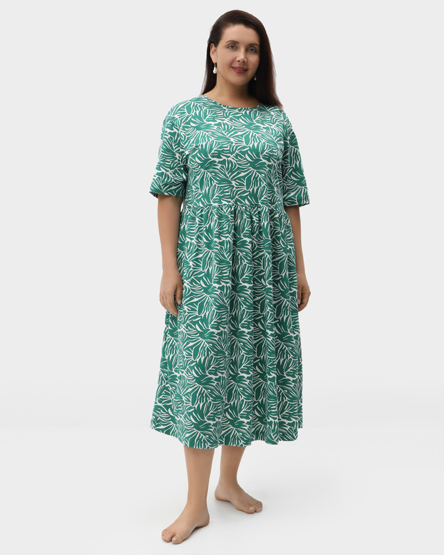 Домашнее платье из хлопка с растительным принтом