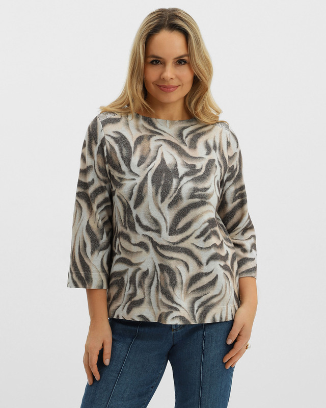 Блузка прямого кроя с абстрактным узором и пайетками на плечах