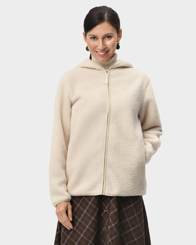 Куртка из фактурной шерпы с объемным капюшоном