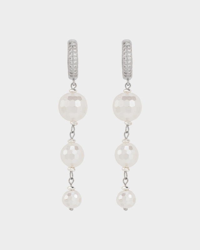 Серьги с жемчугом Майорка и швензами, украшенными цирконами