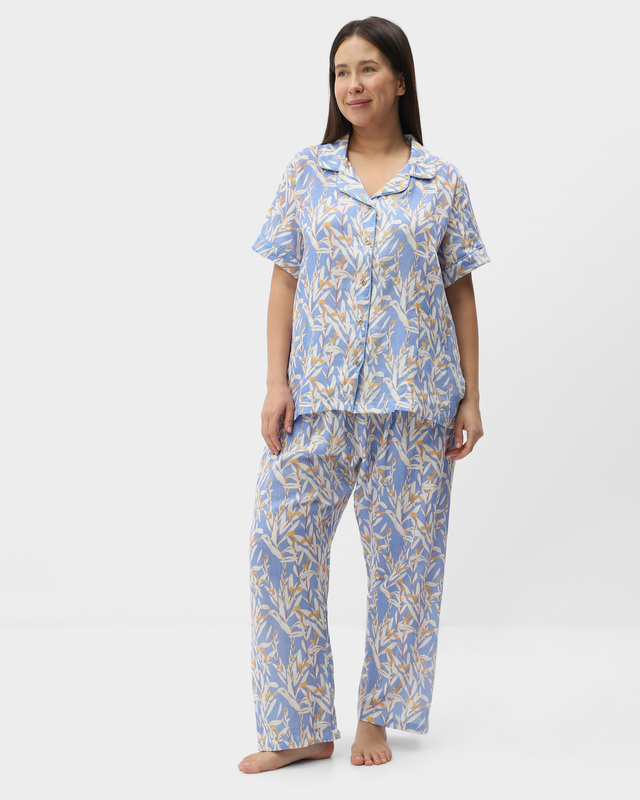 Пижамные брюки из натурального хлопка с растительным принтом