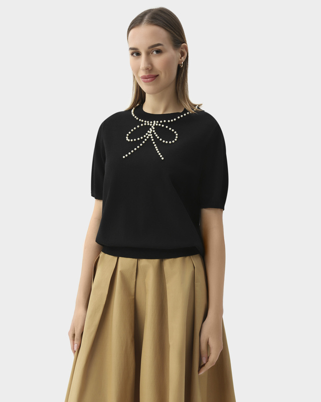 Трикотажный пуловер с декором в виде жемчужного ожерелья с бантом