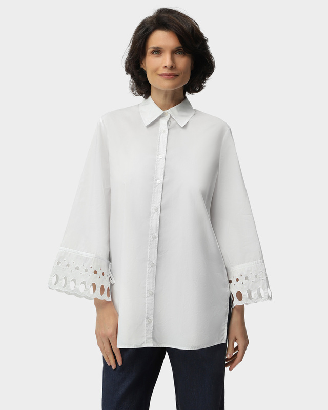 Хлопковая блузка с широкими рукавами с вышивкой ришелье
