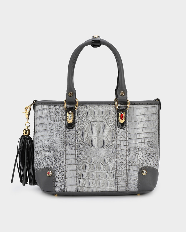 Сумка из натуральной кожи под крокодила и с декором стразами