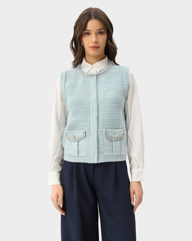 Жилет прямого силуэта из трикотажного полотна с декоративными цепочками
