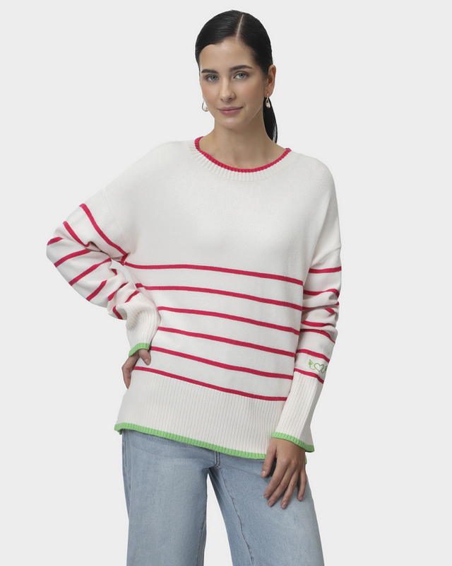 Пуловер из вискозного трикотажа в яркую полоску