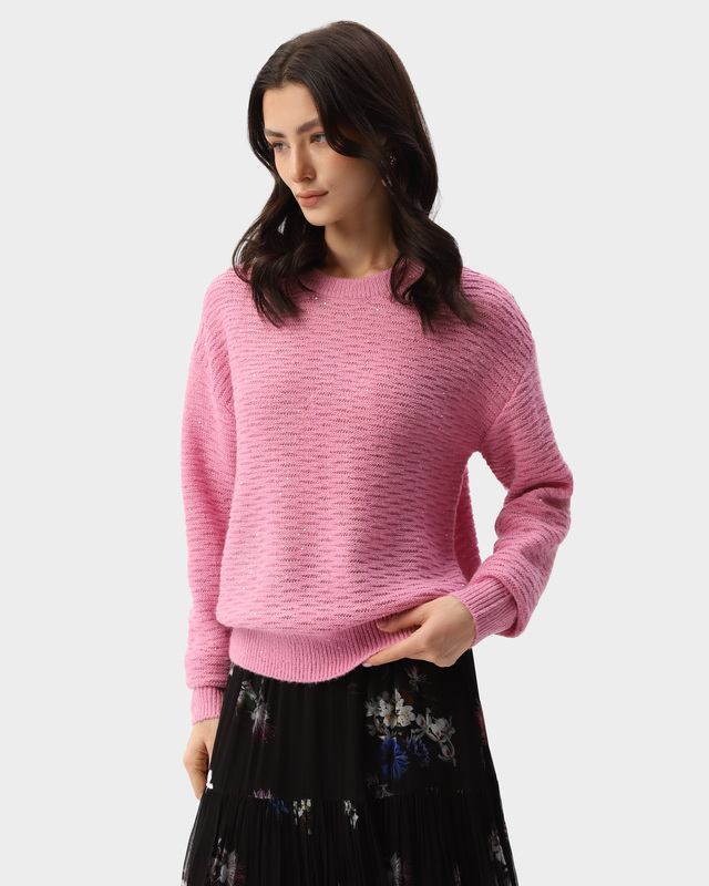 Пуловер из пряжи с шерстью в составе и микропайетками