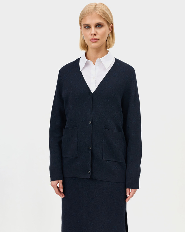 Кардиган прямого кроя с V-образным вырезом и жаккардовым узором люрексом