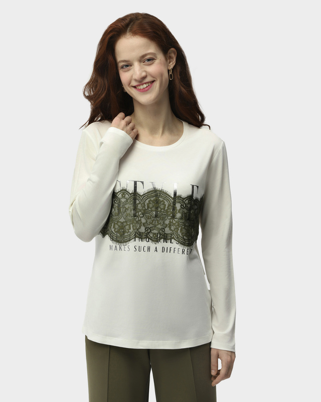 Лонгслив с кружевом и принтом