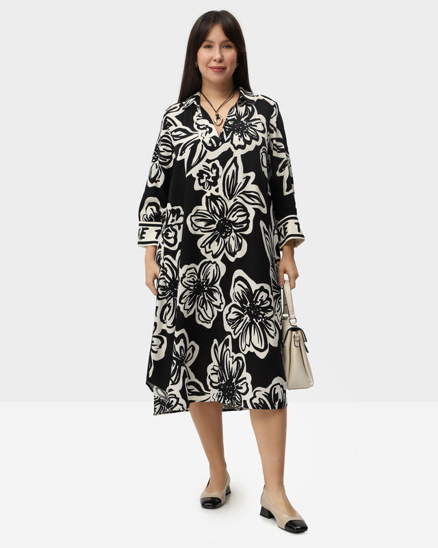 Платье из вискозы с контрастным цветочным принтом