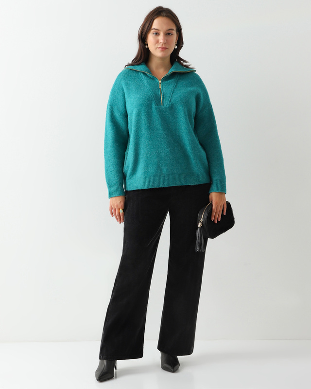 Прямые фактурные брюки на молнии с карманами и резинкой в поясе