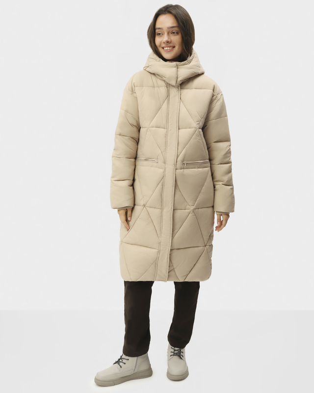 Утепленное пальто прямого кроя из водоотталкивающего и ветроустойчивого материала