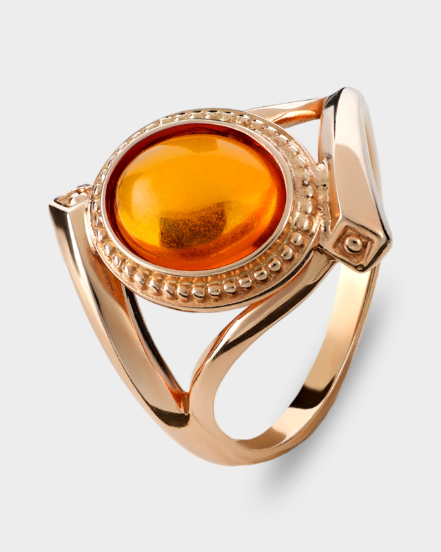 Кольцо из серебра с позолотой и натуральным янтарем