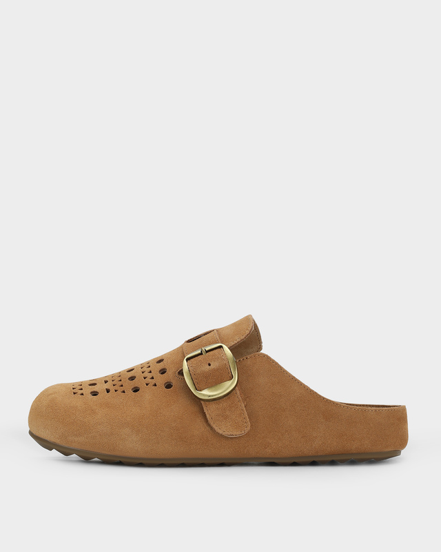 Сабо из натуральной замши со сквозной перфорацией