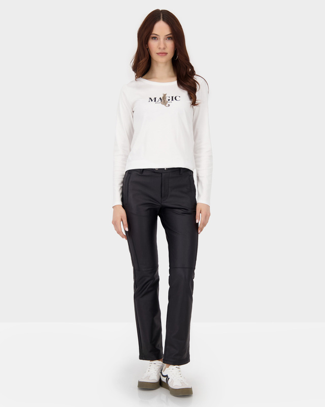 Брюки из хлопкового материала с покрытием под кожу