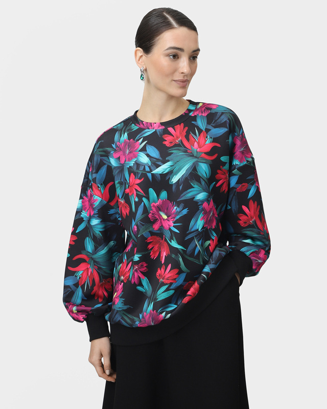 Свитшот с объемными рукавами и цветочным принтом