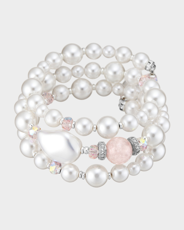Браслет из жемчуга Майорка, розового кварца и хрусталя